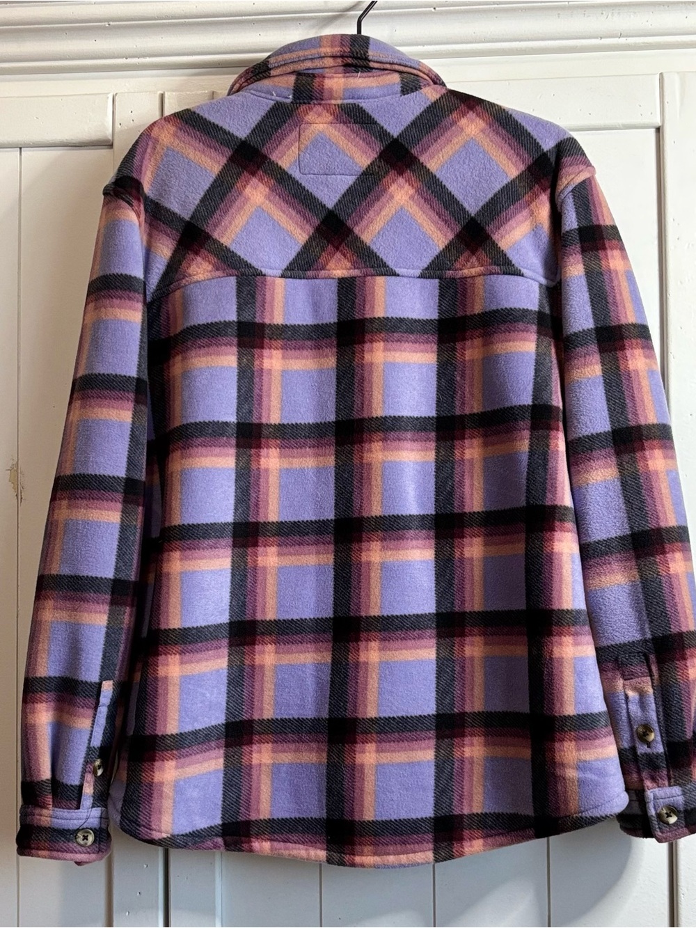 Sage Collective Faux Fur Lined Plaid Shacket Jacket Purple Pink Small Anthro - Picture 5 of 10
